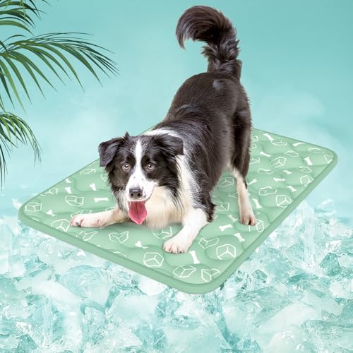 Rywell Dog Cooling Mat 2.0, Nature Green,36" x 27" Thick & Durable Cooling Mat for Large Dogs, Long-Lasting Cool with Waterproof & Color-Changing Arc-Chill Tech (Q-Max>0.5) Washable& Non-Toxic - color: Green, size: Large