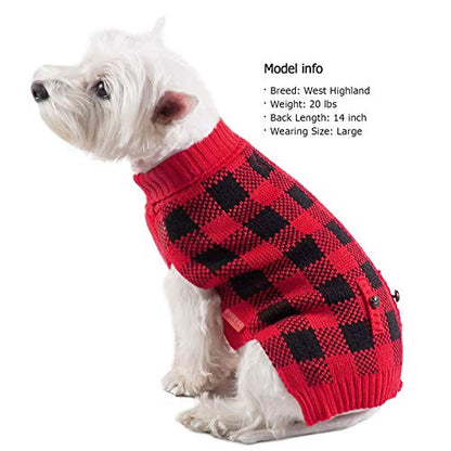 KYEESE Christmas Dog Sweaters Buffalo Check with Leash Hole Turtleneck Dogs Cable Knit Cat Sweater Small Dogs Pullover Dog Christmas Outfit for Cold Weather - color: 4# Christmas Red, size: Small (4-7lbs)