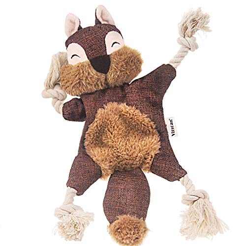 Vitscan Crinkle Dog Toy, No Stuffing Puppy Toys, Cotton Rope Limbs Stuffless Dog Toy with Squeaker, Plush Body Parts Squirrel Dog Squeaky Toys for Small Dog Chew Toys