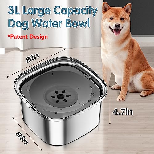 UPSKY 3L Dog Water Bowl 101oz Stainless Steel No Spill Large Capacity Dog Food Water Bowl Slow Water Feeder, Spill Proof Pet Water Dispenser Vehicle Carried Travel Water Bowl - color: gray