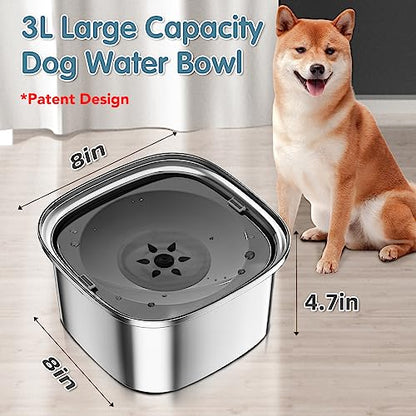UPSKY 3L Dog Water Bowl 101oz Stainless Steel No Spill Large Capacity Dog Food Water Bowl Slow Water Feeder, Spill Proof Pet Water Dispenser Vehicle Carried Travel Water Bowl - color: gray