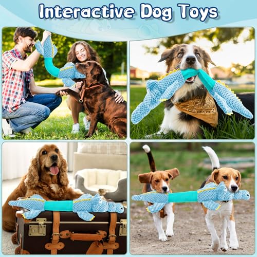 WOWBALA Interactive Tug of War Dog Toys for Small to Large Breeds-Squeaky Plush Puppy Toys with Crinkle Paper, Stuffed Chew Dog Toys to Keep Them Busy, Training Reward Gift (Blue) - color: Blue