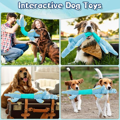 WOWBALA Interactive Tug of War Dog Toys for Small to Large Breeds-Squeaky Plush Puppy Toys with Crinkle Paper, Stuffed Chew Dog Toys to Keep Them Busy, Training Reward Gift (Blue) - color: Blue