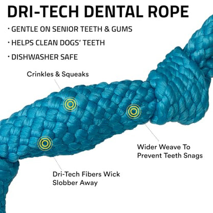 Playology Dog Toys | Dri-Tech Dental Rope Toy for Large Senior Dogs, Gentle on Teeth | Peanut Butter Scented Jumbo Toy | Dog Rope for Tug of War - size: Jumbo Rope, style: Peanut Butter