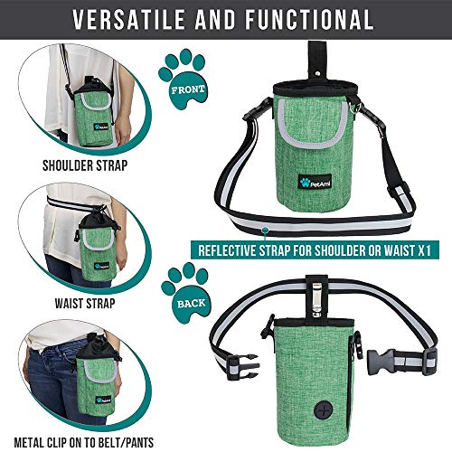 PetAmi Dog Treat Pouch, Large 3-Cup Dog Training Treat Bag with Poop Bag Dispenser, Hands-Free Waist Belt & Crossbody Strap, Reflective with Multiple Pockets & Belt Clip (Green) - color: Green