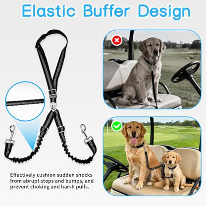 Golf Cart Dog Seat Leash & Safety Harness | Adjustable Pet Seat Belt with Tangle-Free Retractable Strap, Fits All Golf Cart Models (for Double Dog) - size: Double Dog