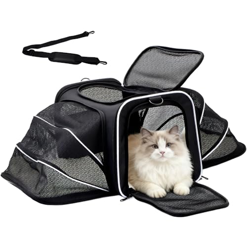 Double Expandable Cat Carrier,Airline Approved Soft-Sided Pet Travel Carrier for Small Dogs Cats Under 15 lbs,Waterproof 600D Oxford Fabric with Washable Replacement Liner,Odor-Free & Claw-Proof Black - color: Black
