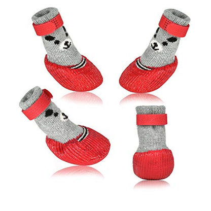 Dog Cat Boots Shoes Socks with Adjustable Waterproof Breathable and Anti-Slip Sole All Weather Protect Paws(Only for Tiny Dog) (L, Red) - color: Red, size: Large (Pack of 4)