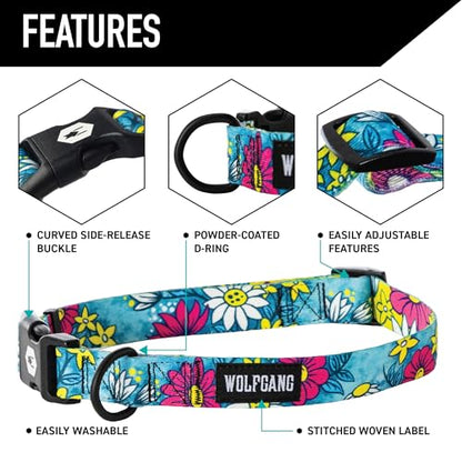 Wolfgang Heavy Duty, Adjustable Dog Collar with Quick Release Nylon Buckle for Walking & Training, LazyDaisy Print, Small - color: LazyDaisy Print, size: Small (5/8 Inch x 8-12 Inch)