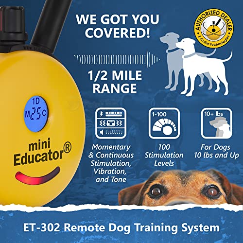Educator ET-302 Mini E Collar for Dog Training with Remote - 1/2 Mile Range, Waterproof, 100 Blunt Stimulation Levels, Tone or Vibration Mode, Night Light for Small, Medium & Large Dogs (2 Dogs) - size: 2-Dog (ET-302)