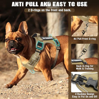 Tactical Dog Harness and Leash Set Small Sized Dog,Heavy Duty No Pull Service Dog Vest and 10 Patches with Dog Seat Belt,Reflective Adjustable Pet Harness for Training Walking Hiking Brown S - color: Brown, size: Small