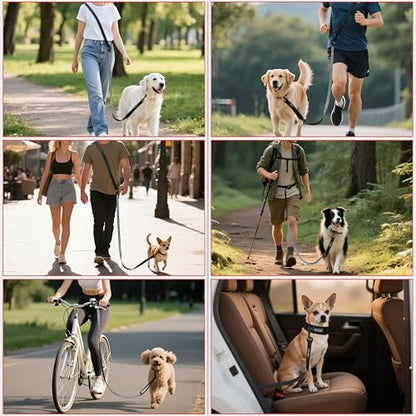 Anccoplus Hands Free Dog Leash, Multifunctional Crossbody Running for Dogs, Ultra-Light Dog Training Leash with Secure Clip, Short & Long Leashes, Adjustable Service Dog Leashes (Black Gray) - color: Black Gray