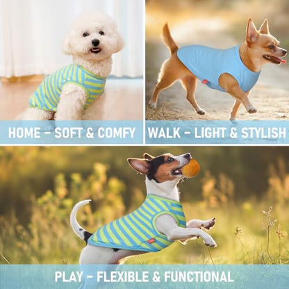 KYEESE 2Pack Dog Shirt, Soft Striped Dogs T Shirts, Lightweight Doggie Tank Top Cat Clothes, Sleeveless Dog Shirt for Small Dogs, Stretchy Pet Vest, Blue, Small - color: 06# 2Pack (Blue+Striped), size: Small (4-7lbs)