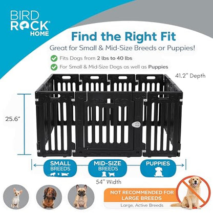 BIRDROCK HOME Dog Playpen w/Door, 12 Panel, 25.6in H | Strong Plastic, Non-Slip Puppy Playpen, Secure Pet Gate | Indoor Outdoor Fence | Configurable Panels | Small to Medium Pets - Black - color: Black, style: 12 Panels
