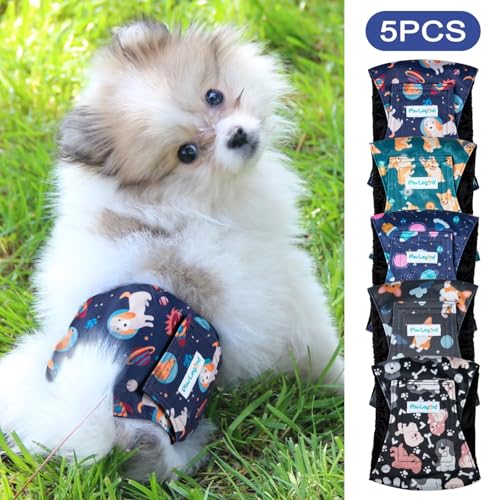 Paw Legend Washable Dogs Diapers Male Dog Belly Bands for Male Dogs Diapers Reusable Puppy & Doggie Diapers Male (5 Pack, Small) - color: Space Dog, size: Small