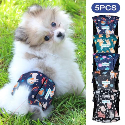 Paw Legend Washable Dogs Diapers Male Dog Belly Bands for Male Dogs Diapers Reusable Puppy & Doggie Diapers Male (5 Pack, X-Large) - color: Space Dog, size: X-Large
