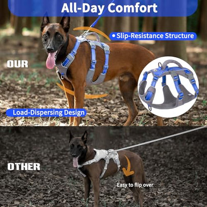 Huntboo Reflective Dog Harness with Handle, Escape Proof, No Slip, Breathable, Lightweight, Adjustable Lift Harness for Small, Medium, and Large Dogs Walking, Training, and Running Gear(Sea Blue,M) - color: Sea Blue, size: Medium (Pack of 1)