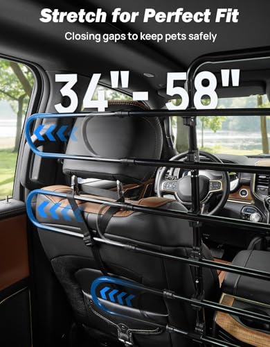 JOYTUTUS Dog Car Barrier, Pet Barrier Follow the Seat Movement 34"- 58" Width Adjustable SUV Dog Barrier for Back Seat, Vehicle Gate Heavy Duty, Ideal for Sedans SUVs Trucks MPVs