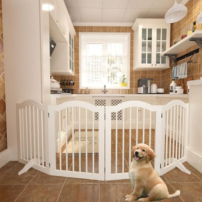 27.6" Freestanding Dog Gates, Indoor&Outdoor Pet Fences for Puppy Dogs, Wooden Dog Gates for Doorways,Stairs,The House,Porch,Deck,Yard(4 Panels 27.56''H×80''W)