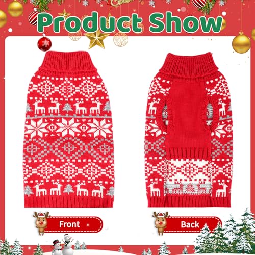 XX-Large Dog Christmas Sweater, Thick Warm Doggie Sweatshirt with Leash Hole, Snowflake Reindeer Dog Holiday Pullover Sweats for Cold Weather, Winter Knit Turtleneck Dogs Sweater for Large Dogs XXL - size: XX-Large