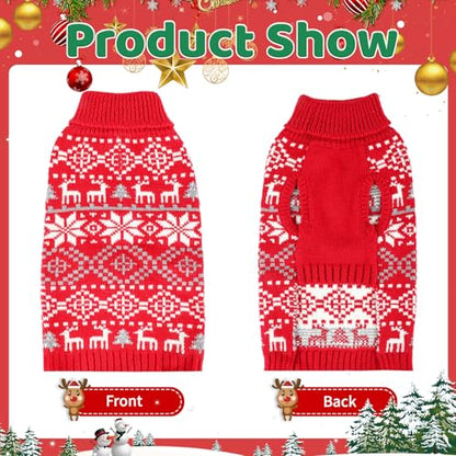 XX-Large Dog Christmas Sweater, Thick Warm Doggie Sweatshirt with Leash Hole, Snowflake Reindeer Dog Holiday Pullover Sweats for Cold Weather, Winter Knit Turtleneck Dogs Sweater for Large Dogs XXL - size: XX-Large