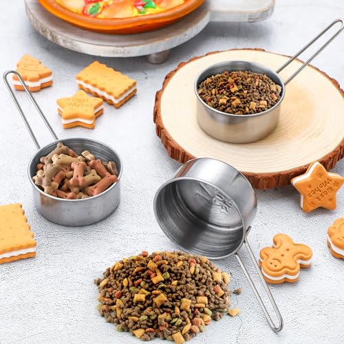 Qinyoung 3 Pack 1/2 Measuring Cups 1/2 Dog Cat Food Stainless Steel Scoop Cup with Handle Portion Control for Wet and Dry Ingredients for Dog Cat Bird
