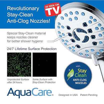 Hotel Spa AquaCare for California As-Seen-On-TV High Pressure Handheld Rain 50-mode 3-way Shower Head Combo with Adjustable Arm, Anti-clog Jets, Tub & Pet Power Wash, 6 ft. Stainless Steel Hose - color: All-Chrome, style: 1.8 Gallons Per Minute