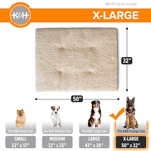 K&H Pet Products Dog Cot Pad (Cot Sold Separately), Pillow-Top Comfort Bed for K&H XL Elevated Dog Beds, Soft & Fluffy, Secure Fit Straps, Machine Washable, Portable - Extra-Large 50 X 32 Tan Fleece - size: XL (32 in x 50 in)