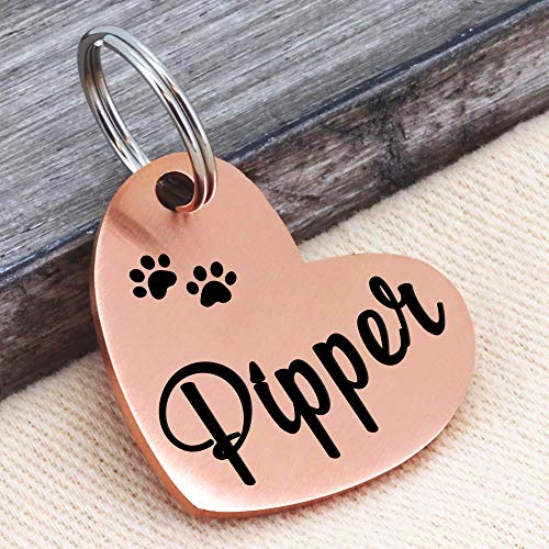 Ultra Joys Custom Personalized Pet ID Tag - Brushed Stainless Steel Heart in Rose Gold, Large - size: Large