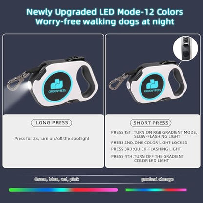 Rechargable Super Bright LED Flashlight Color Streamer Ring Anti-Tangle Retractable Sturdy Nylon Dog Leash, 16-ft Long, 3/8-in Wide (Pink) - color: PINK
