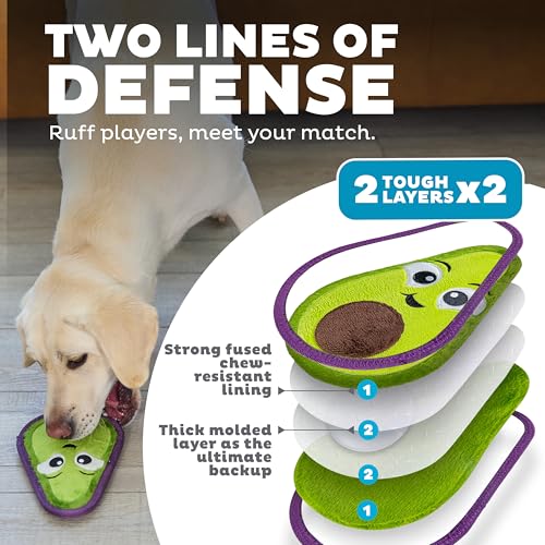 Outward Hound Tough Skinz Durable Squeaky Dog Toy with Two Tough Layers, Avocado, Green, Medium - color: Avocado, size: Medium
