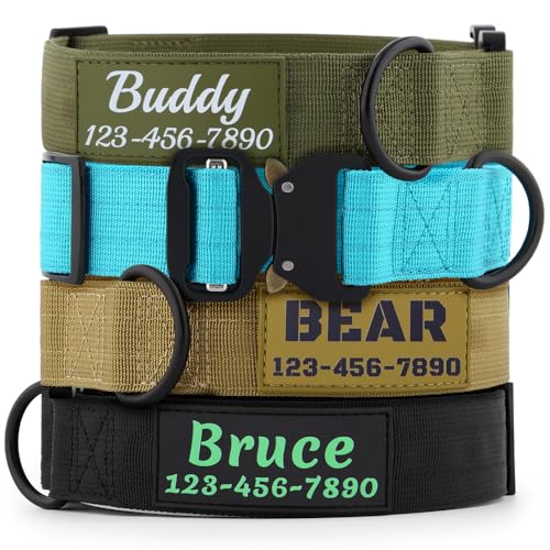 Personalized Tactical Dog Collar with Name and Phone Number, Heavy Duty Nylon Military Dog Collar with Strong Metal Buckle for Medium and Large Dogs