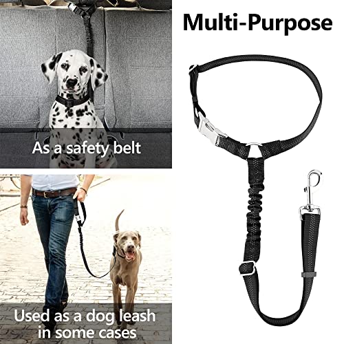 Plutus Pet Dog Seat Belt for Car Headrest, Reflective and Adjustable Restraint with Elastic Bungee for Safety, Vehicle Seatbelt Harness for Small Medium Large Dogs and Cats - color: Black