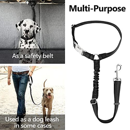 Plutus Pet Dog Seat Belt for Car Headrest, Reflective and Adjustable Restraint with Elastic Bungee for Safety, Vehicle Seatbelt Harness for Small Medium Large Dogs and Cats - color: Black