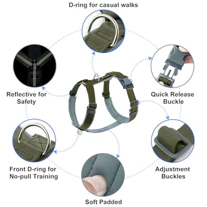 Plutus Pet No Pull Dog Harness, Adjustable Nylon Harness with Soft Padding, Reflective and Heavy Duty Dog Harness for Small, Medium, Large Dogs(Ranger Green, S) - color: Ranger Green, size: S