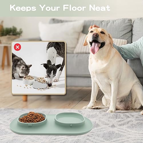 Dog Food Bowls Pet Bowls & Dog Water Bowls with No-Spill and Non-Skid, Feeder Bowls with Dog Bowl Mat for Small Medium Large Size Dogs Cats Puppy Pets, Dog Dishes (Green) - color: Green