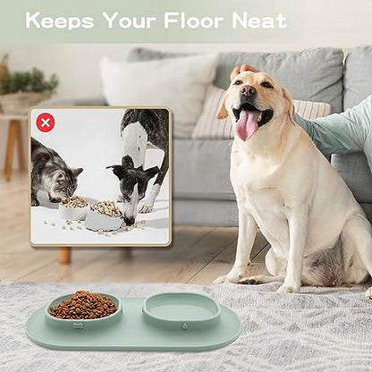 Dog Food Bowls Pet Bowls & Dog Water Bowls with No-Spill and Non-Skid, Feeder Bowls with Dog Bowl Mat for Small Medium Large Size Dogs Cats Puppy Pets, Dog Dishes (Green) - color: Green
