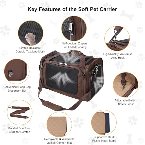 EliteField Deluxe Soft-Sided Pet Carrier (3 Year Warranty, Airline Approved), Travel Bag for Dogs, Cats & Small Pets, with Expandable Mat - color: Brown, size: Medium: 18"L x 11"W x 11"H