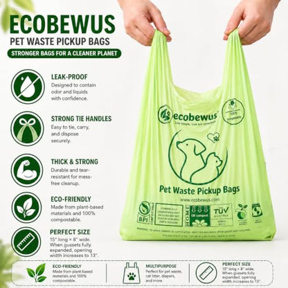 100% Compostable Pet Waste Disposal Bag (140 ct.) Plant-Based Cat Litter Poop Waste Pick-Up Bags with Handles Dog poop Bags Disposable Compost Food Scrap Liners (140 ct.)