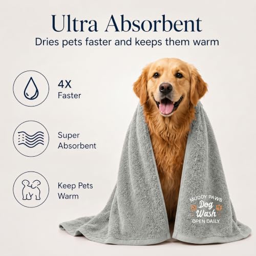 DAN RIVER Dog Towel - Pack of 1, 100% Cotton, 20x40, Ultra Soft 450 GSM, Super Absorbent & Quick Drying Towel for Dogs, Cats, and Other Pets, High Rise. - color: Silver