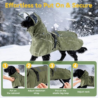 Waterproof Dog Rain Coat, Breathable Windproof Dog Raincoat with Adjustable Strip, Leash Port, Removable Hood, Reflective Full-Body Coverage Pet Poncho | Medium Dogs, Green (2XL) - size: 2XL-Fit for 18 to 28 pounds