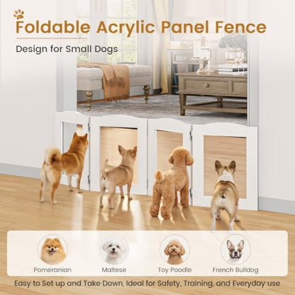 Snughome Clear Freestanding Dog Gate Indoor, 16’’H Acrylic Transparent Pet Gate for Dogs & Puppies, Foldable No Drill Pet Barrier, Adjustable Room Divider Fence for Doorway, Stairs, Hallway, 4 Panel - size: 4 Panel-16''H