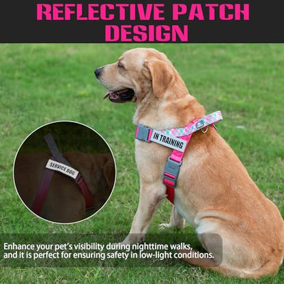 Service Dog Vest, No-Pull Service Dog Harness with 4 PCS Reflective Patches, Dog Vest Harness with Handle, Pet Harness for Small Medium Large Dogs in Training (Pink, S) - color: Pink Harness + 4 Patches, size: Small (Chest: 19-25")