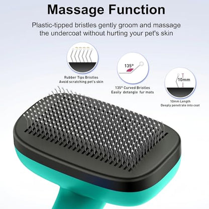Self Cleaning Slicker Brush for Dog and Cat Deshedding, Green | Shedding Brush for Dogs & Cats, One-Click Retractable Bristles for Easy Cleaning Flying Hair at Home - color: Aqua Green 1 PCS