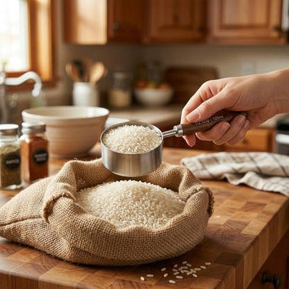 1/2 Cup Scoop, Dog Food Scoop,125ml Stainless Steel Measuring Scoops with Wooden Handle Dog Food Measuring Cup for Baking Cooking Wet and Dry Ingredients