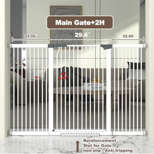 41" Extra Tall and Wide Baby Gate, 74.2-76.7'' Wide Pet Cat Gate for Doorway, Extra Wide Pressure Mounted Child Door with Expansion Kit, Metal Safe Gate, Tall Dog Gate, White - size: 74.2-76.7''W