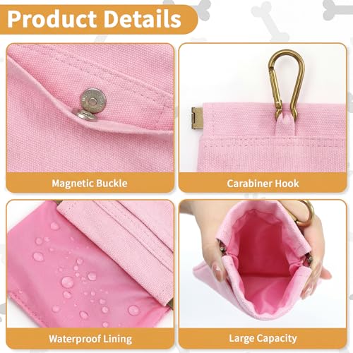 Dog Treat Pouch, Hand Free Dog Training Treat Bag with Carabiner & Magnetic Buckle, Auto Closing Dog Walking Bag for Puppy Travel or Outdoor Use, Pet Feed Snack Reward Pocket, Pink - color: Pink