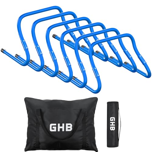 GHB Agility Hurdles Adjustable 8.3"&12.6" Speed Training Equipment Set | Foldable, Sturdy, Drill Guide &Carry Bag Included, For Amateur & Athletes, Soccer & Basketball - color: Blue 6 Pack