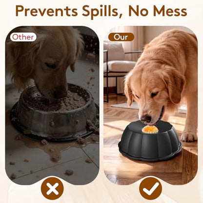 Dog Lick Bowl Ball Slow Feeder, Licking Bowl for Liquid Treat with Rolling Spin Sphere Roller Licker, Non-Slip 4/5 Cup Slow Feeder Bowl for Dietary Supplement/Post-op Nutrition (Black) - color: Black