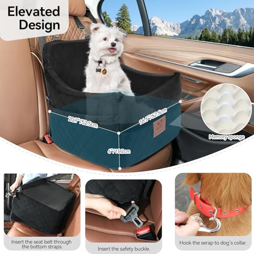 GL GLENSLAVE Dog Car Seat for Small/Medium Dogs, Dog Booster Car Seats with Thick Cushion for Dogs Under 35lbs, Detachable Washable Pet Carseat with Storage Pockets, 2 Safety Belts(Black) - color: Black